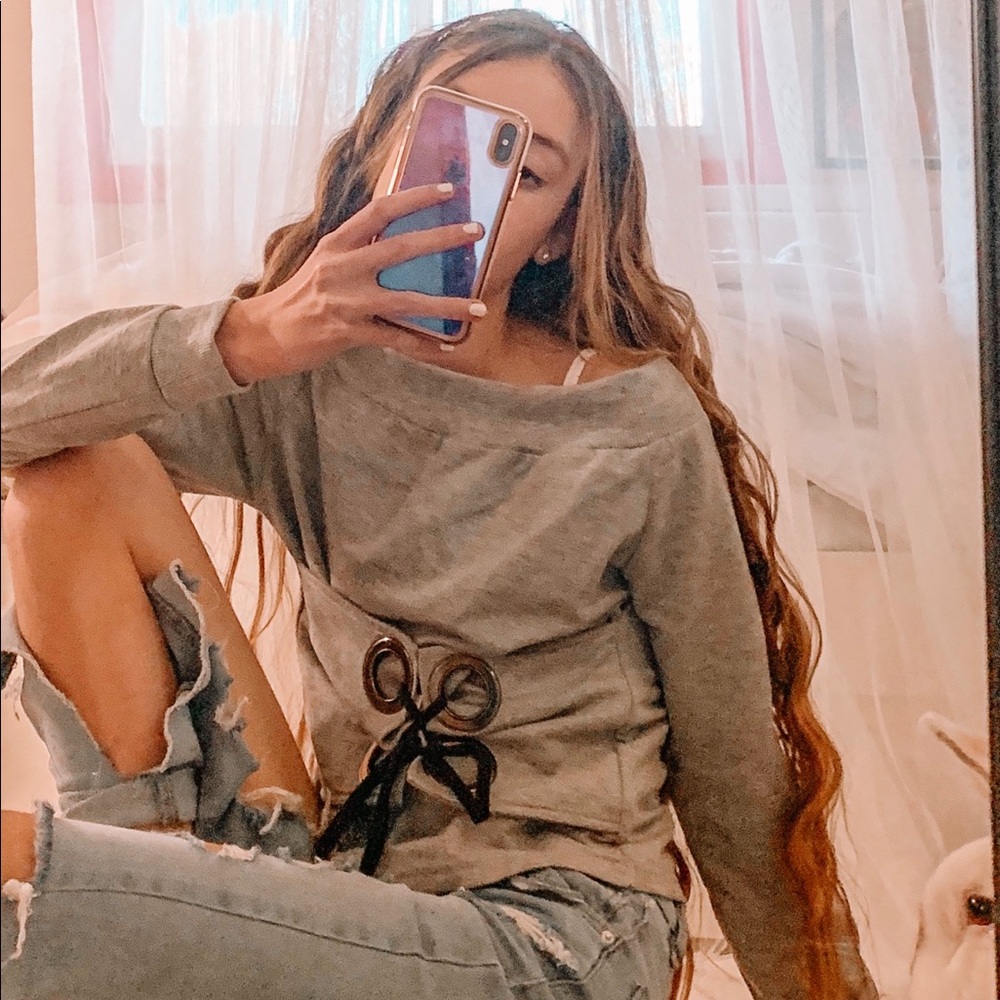Top front tie knot top simple off the shoulder top